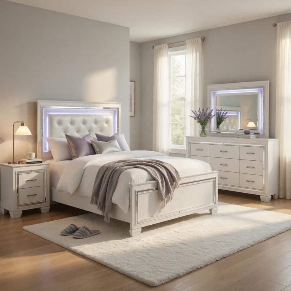 Modern 5-Piece White Wood King Bedroom Set with Dresser, Mirror and Nightstand price history on PriceWatchPro