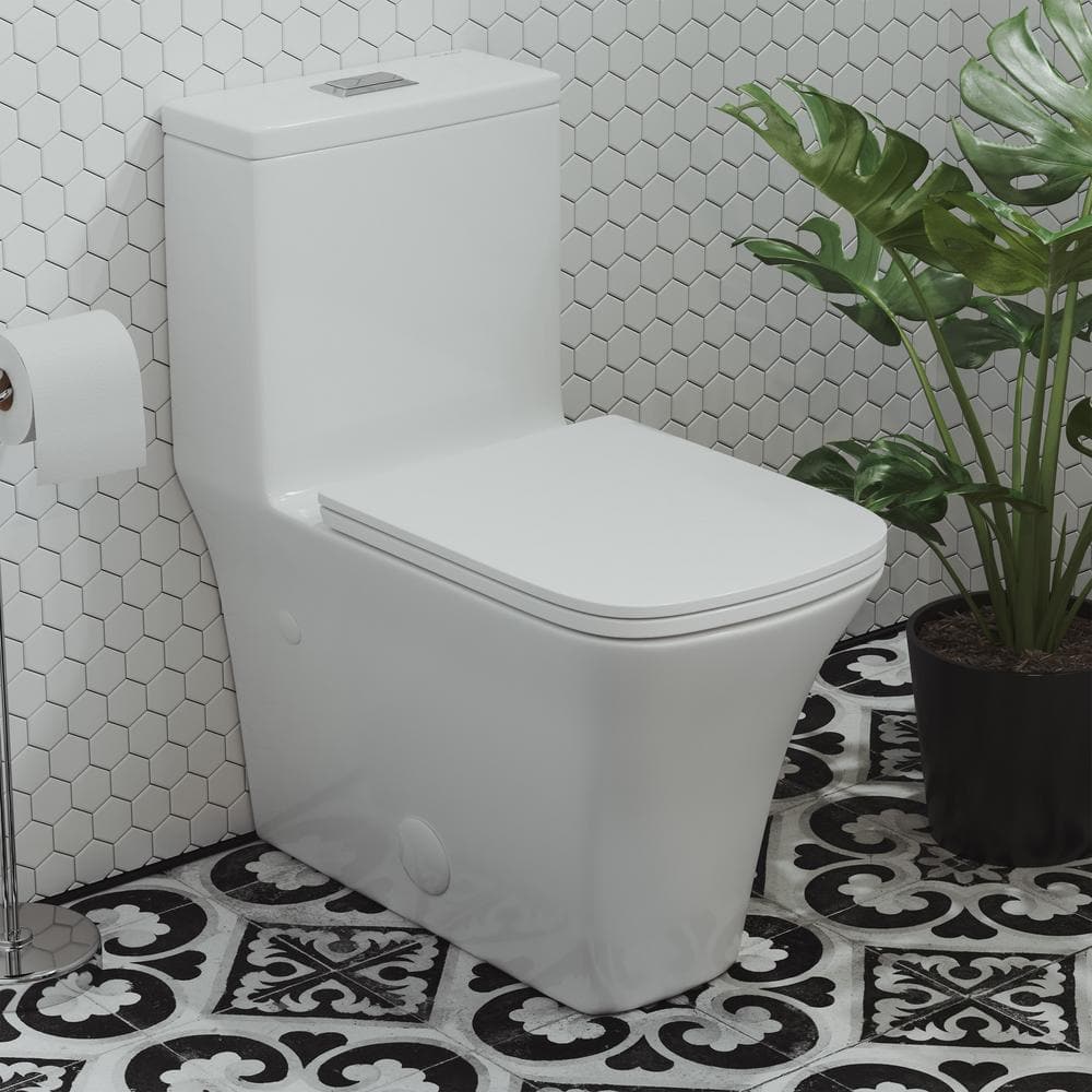 Eclair One-Piece 0.8/1.28 GPF Dual Flush Square Toilet in Glossy White Seat Included price history on PriceWatchPro