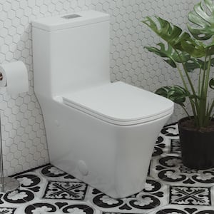 Eclair One-Piece 0.8/1.28 GPF Dual Flush Square Toilet in Glossy White Seat Included