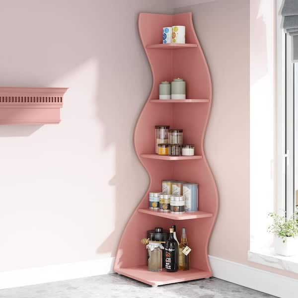 BYBLIGHT Eulas 69.8 in. Tall Pink Engineered Wood 5-Shelf Standard
