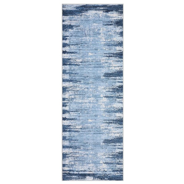 Modern Line Soft Washable Thin Carpet for Bedroom Living Room Dining Room Gray Blue, 2 ft. x 6 ft. Area Rug