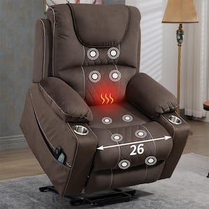 Enhanced Exclusive Oversized Velvet Power Lift Recliner Chair with Massage, Heating and 2 Cup Holder - Coffee