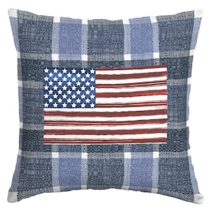 16 in. x 16 in. Gingham Flag Square Outdoor Throw pillow