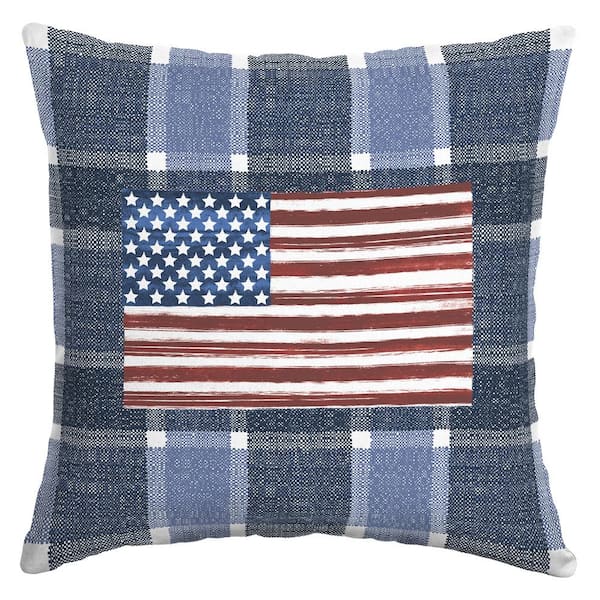 PRIVATE BRAND UNBRANDED 16 in. x 16 in. Gingham Flag Square Outdoor Throw pillow