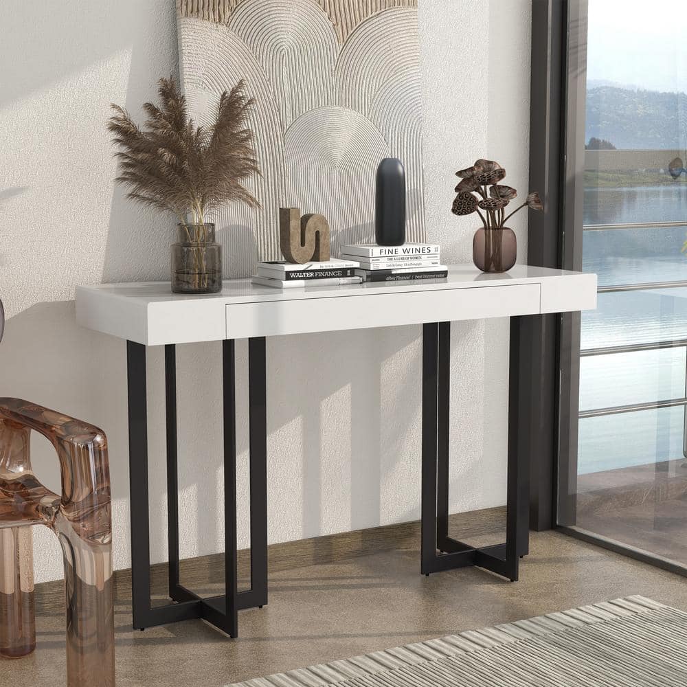 Belaire 47.25 in. White and Gun Metal Rectangle MDF Console Table