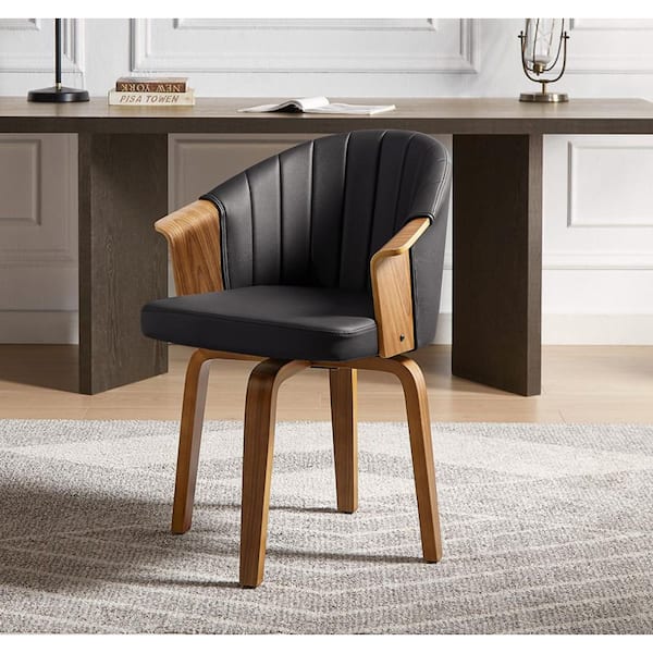 Art Leon Iya Black Faux Leather Swivel Arm Chair with Wood Frame