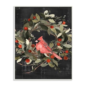 "Red Cardinal In Wreath Design" by Emma Scarvey Unframed Animal Wood Wall Art Print 10 in. x 15 in.