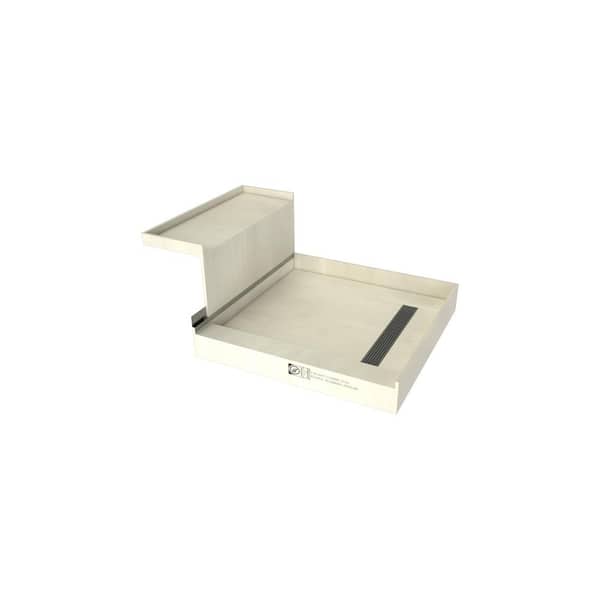 Tile Redi Base'N Bench 60 in. L x 48 in. W Alcove Shower Pan Base and Bench with Right Drain and Brushed Nickel Drain Grate