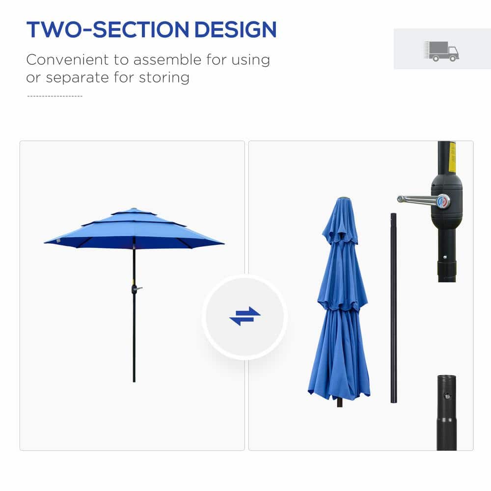 9ft Dark Blue 3-Tier Patio Umbrella with Crank and Tilt