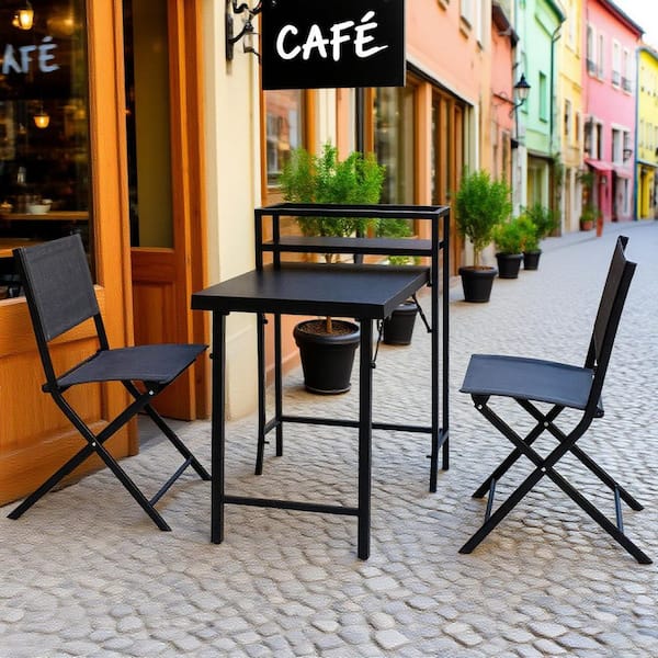 Unbranded Black 3-Piece Aluminum Foldable Outdoor Patio Bistro Set