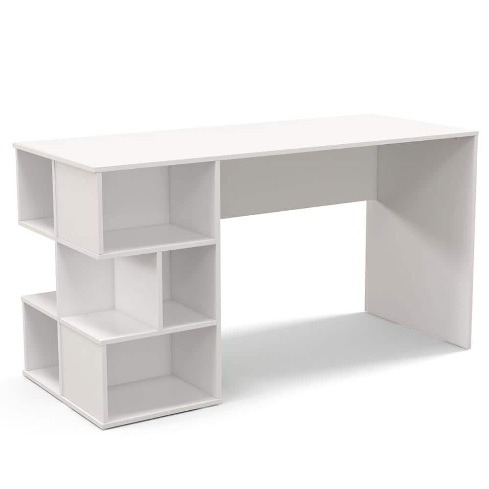 Costway 55 in. White Wood Home Office Computer Desk Writing Study ...