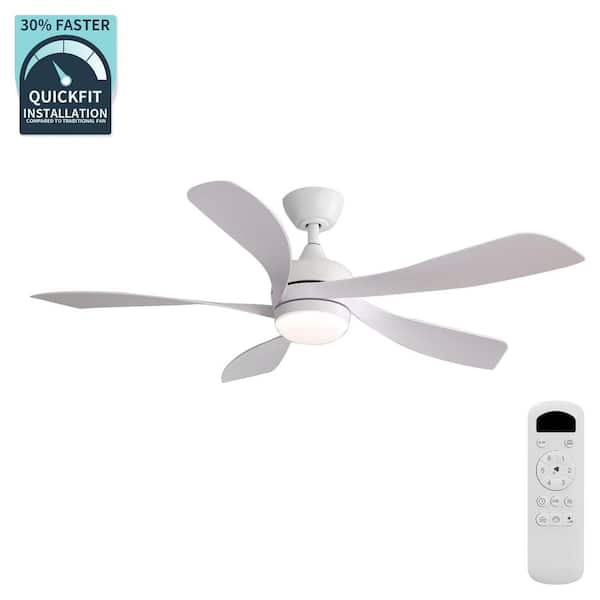 TaiMei Sleek White 52 in. Ceiling Fan - 5 Precision ABS Blades with Soft LED Light and Whisper-Quiet 6-Speed Remote Control