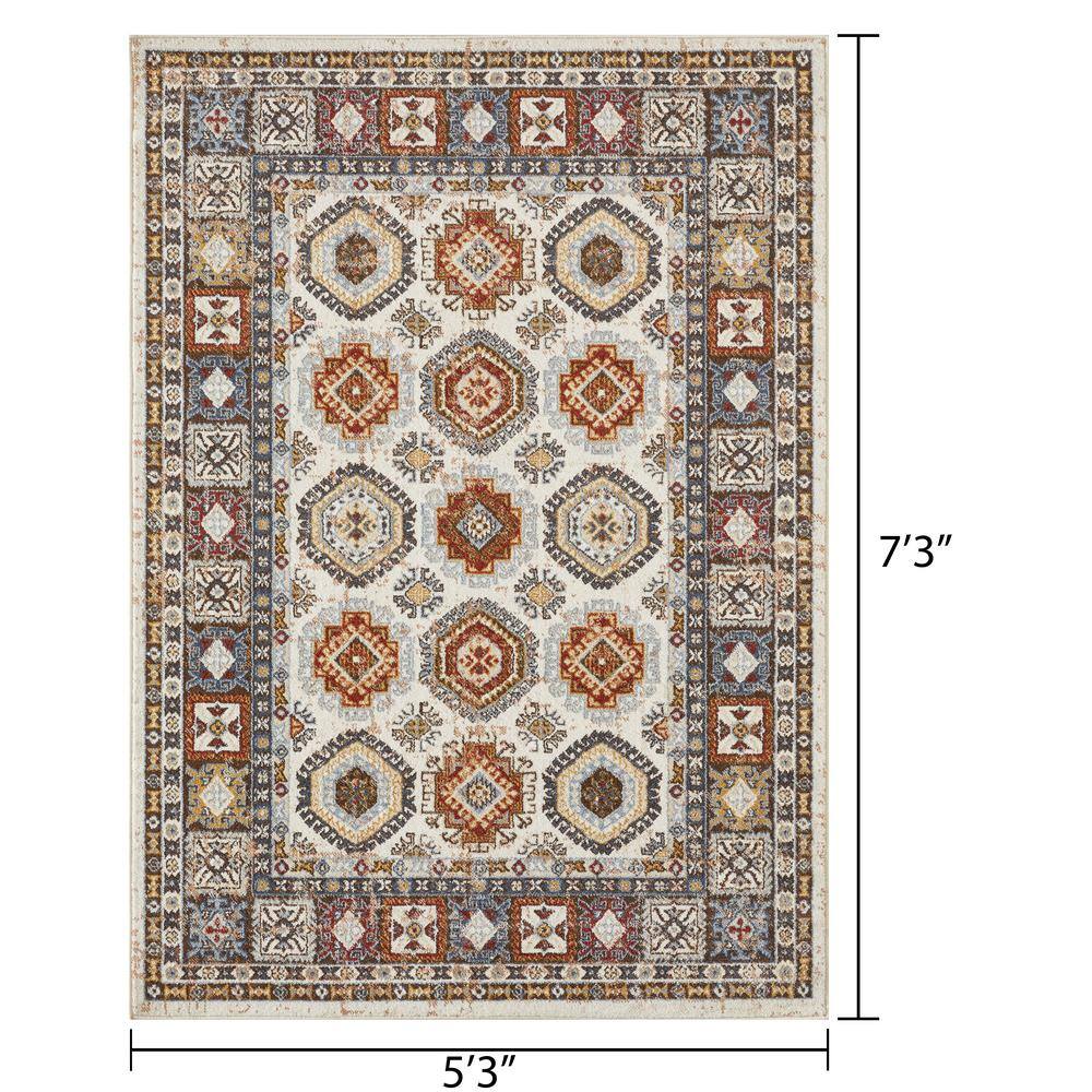 Classic Quilt-Inspired 5' x 7' White and Grey Synthetic Area Rug