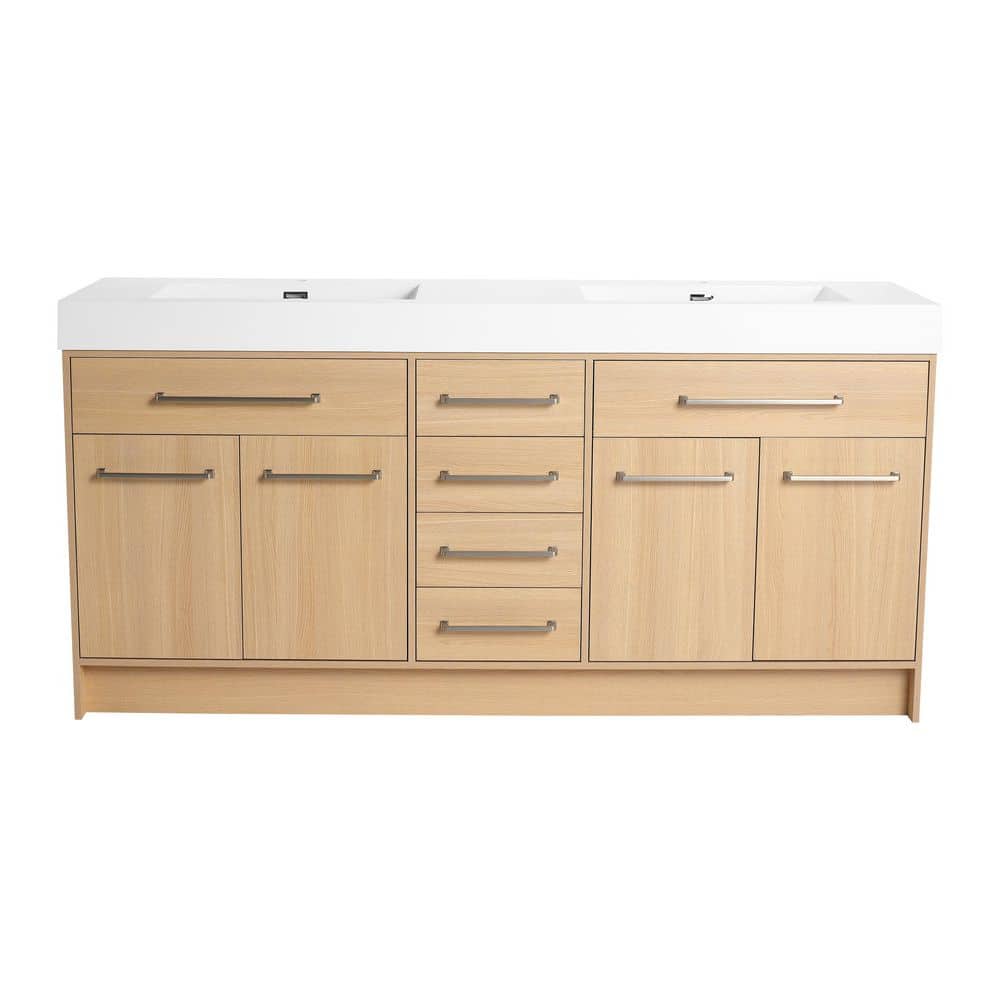 72 in. Freestanding Oak Bath Vanity with Double White Cultured Marble Top Assembled price history on PriceWatchPro