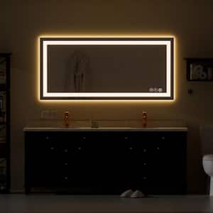 60 in. W x 28 in. H Rectangular Frameless Anti-fog Horizontal Vertical Hanging Wall Bathroom Vanity Mirror in Silver