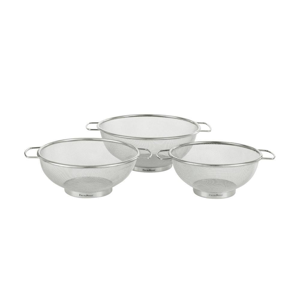 Stainless Steel Fine Mesh Colander Set with Resting Base, 3 Piece