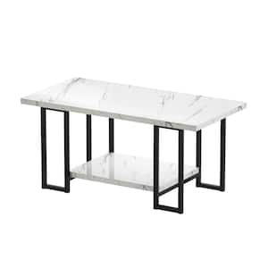 Modern 39 in. White Rectangle Faux Marble Coffee Table with Steel Frame