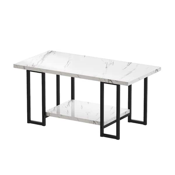 mieres Modern 39 in. White Rectangle Faux Marble Coffee Table with Steel Frame