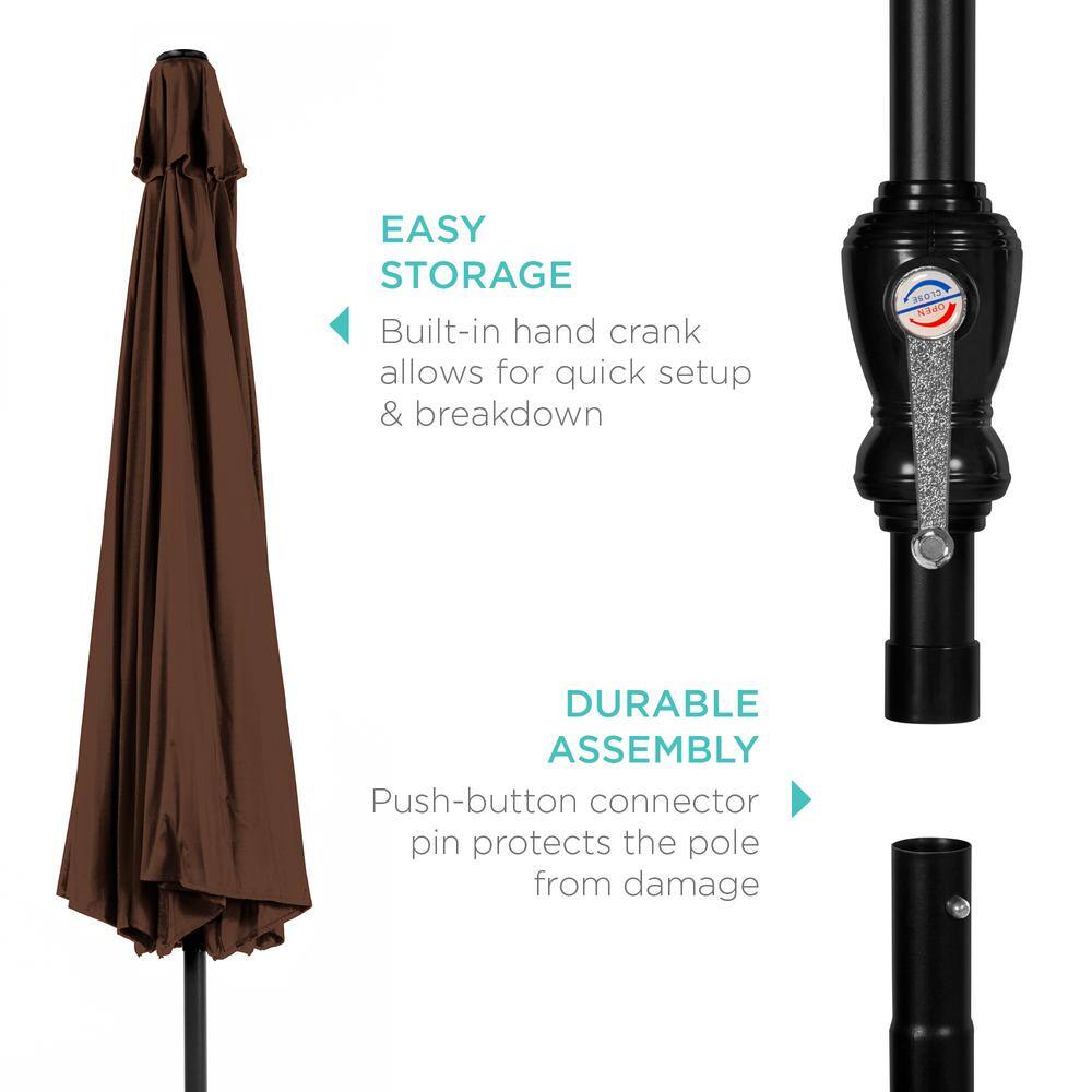 10ft Brown Hexagon Outdoor Steel Patio Umbrella with Crank