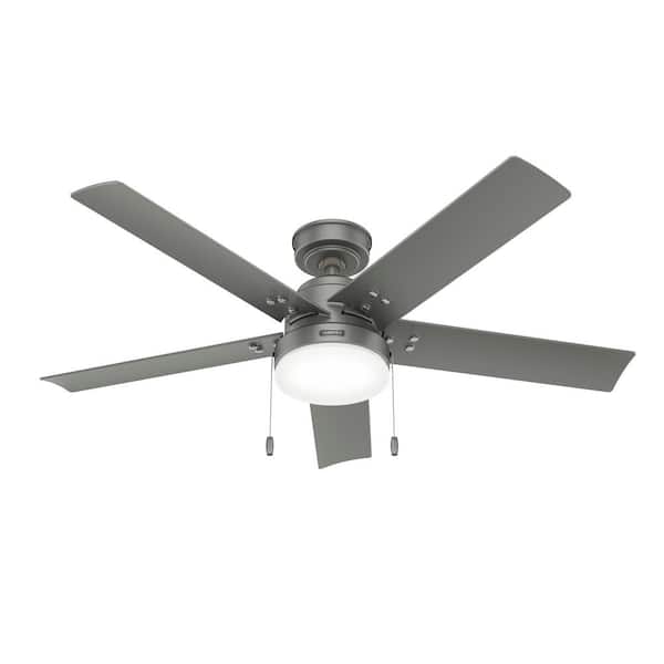 Hunter Sea Point 52 in. Outdoor Matte Silver Ceiling Fan with Light Kit Included