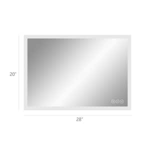 28 in. W x 20 in. H Medium Rectangular Frameless LED Lighted Anti-Fog Wall Mounted Bathroom Vanity Mirror in Silver