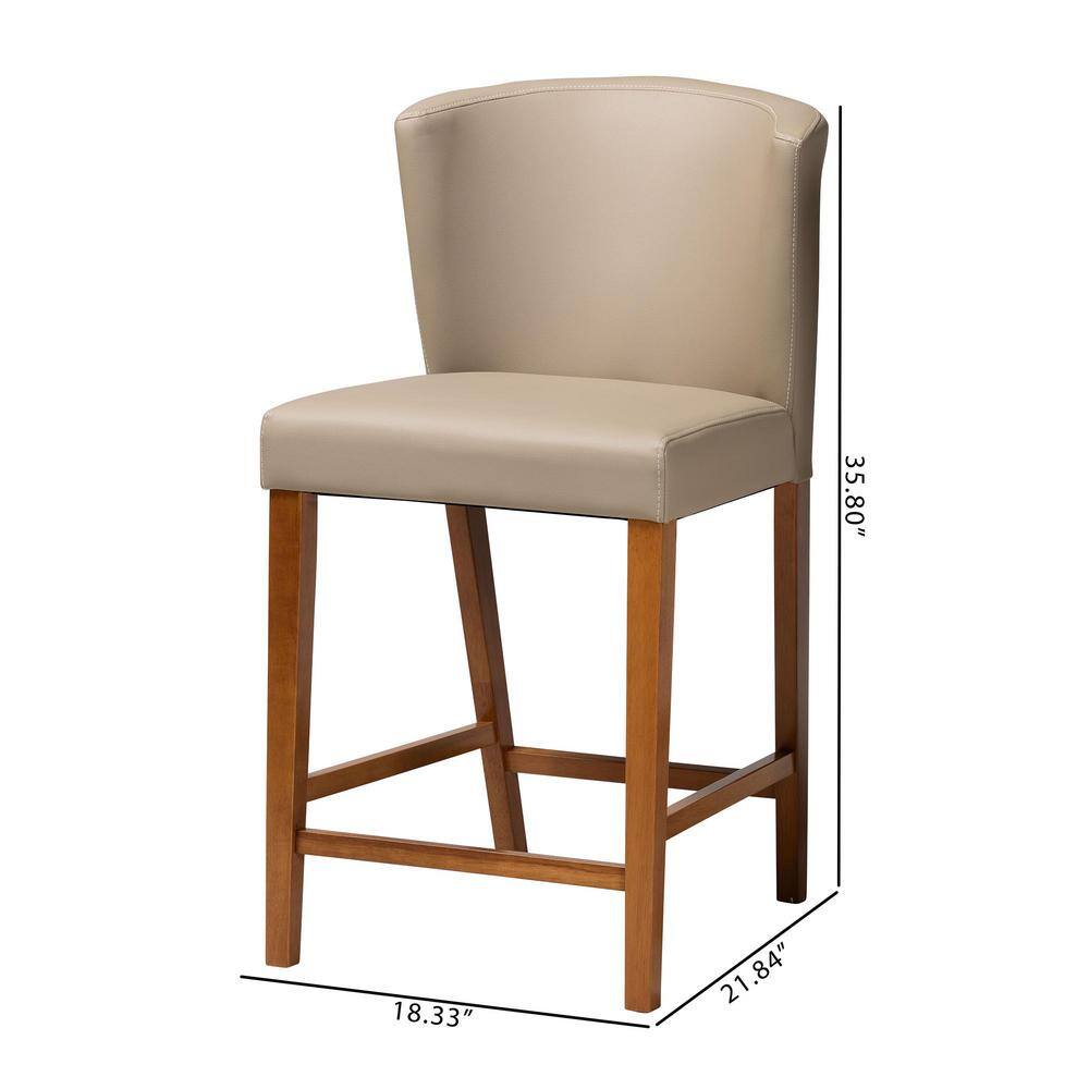 Mid-Century Modern Walnut Wood & Grey Faux Leather Pub Stools (Set of 2)