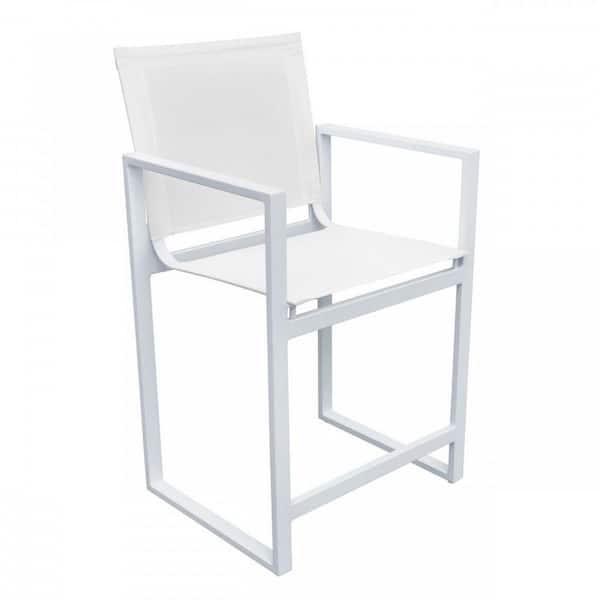 Benjara 21.7 in. White Low Back Metal Frame Counter stool with Fabric Seat
