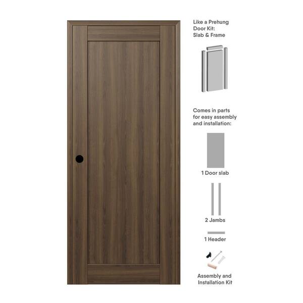 Belldinni 1 Panel Shaker 30 in. x 84 in. Right Hand Active Pecan Nutwood Wood DIY-Friendly Single Prehung Interior Door