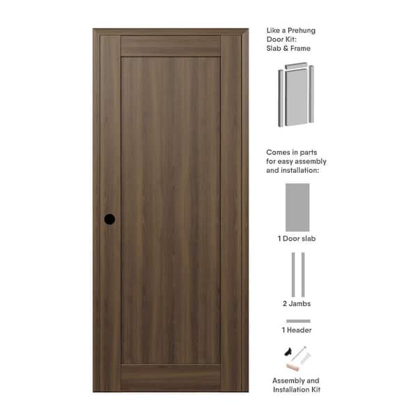 1-Panel Shaker 24 in. x 80 in. Right Hand Active Pecan Nutwood Wood DIY-Friendly Single Prehung Interior Door