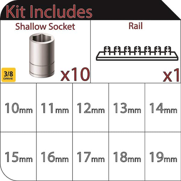 3/8 in. Drive Standard Metric Socket Set (10-Piece)