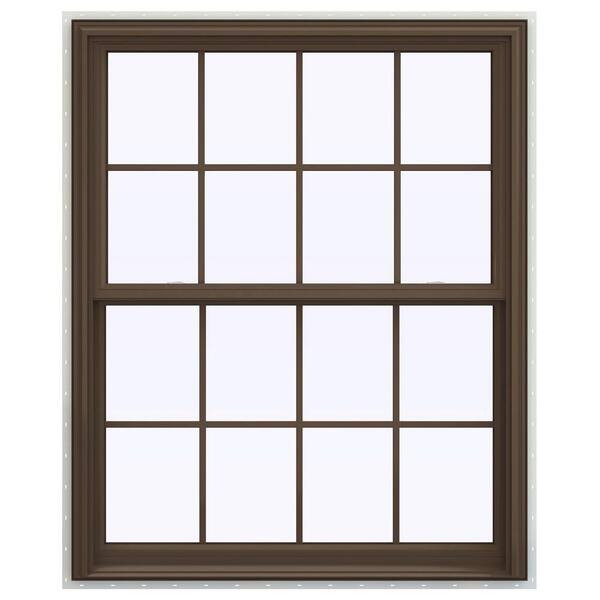 JELD-WEN 43.5 in. x 47.5 in. V-2500 Series Brown Painted Vinyl Double Hung Window with Colonial Grids/Grilles