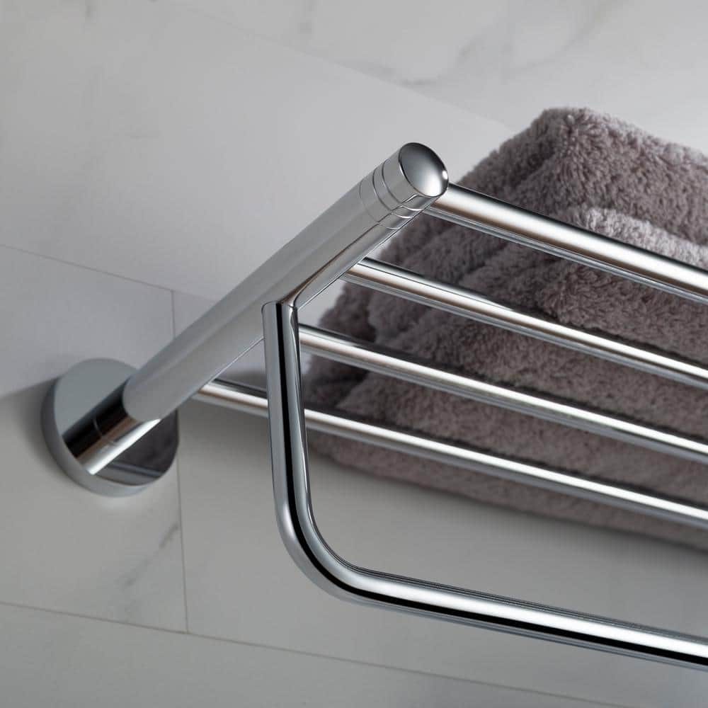 Elie Chrome Wall-Mounted Accent Shelf with Towel Bar