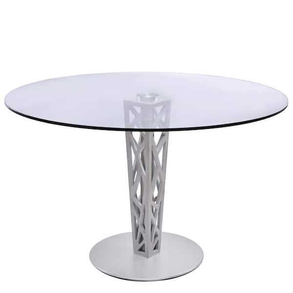 Armen Living Crystal Round Dining Table, 48 Round White Pedestal Table