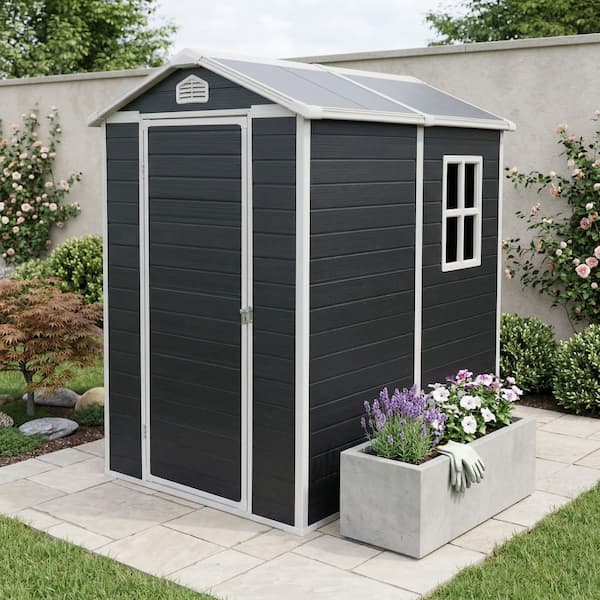 Black 4 ft. W x 6 ft. D Resin Outdoor Storage Shed Waterproof Garden Storage House with Floor and Vent (24 sq. ft.)
