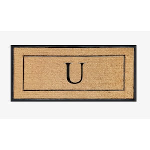 A1HC Picture Frame Black/Beige 30 in. x 60 in. Coir & Rubber Large Outdoor Monogrammed U Door Mat