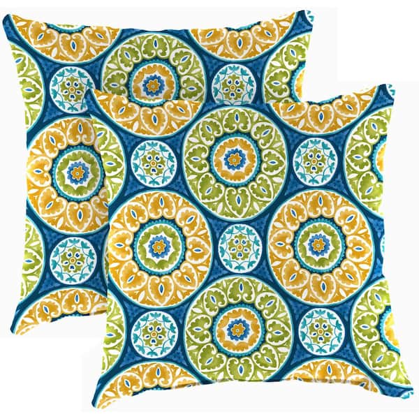 Jordan Manufacturing 16 in. L x 16 in. W x 4 in. T Outdoor Throw Pillow in Tabea Sunblue (2-Pack)