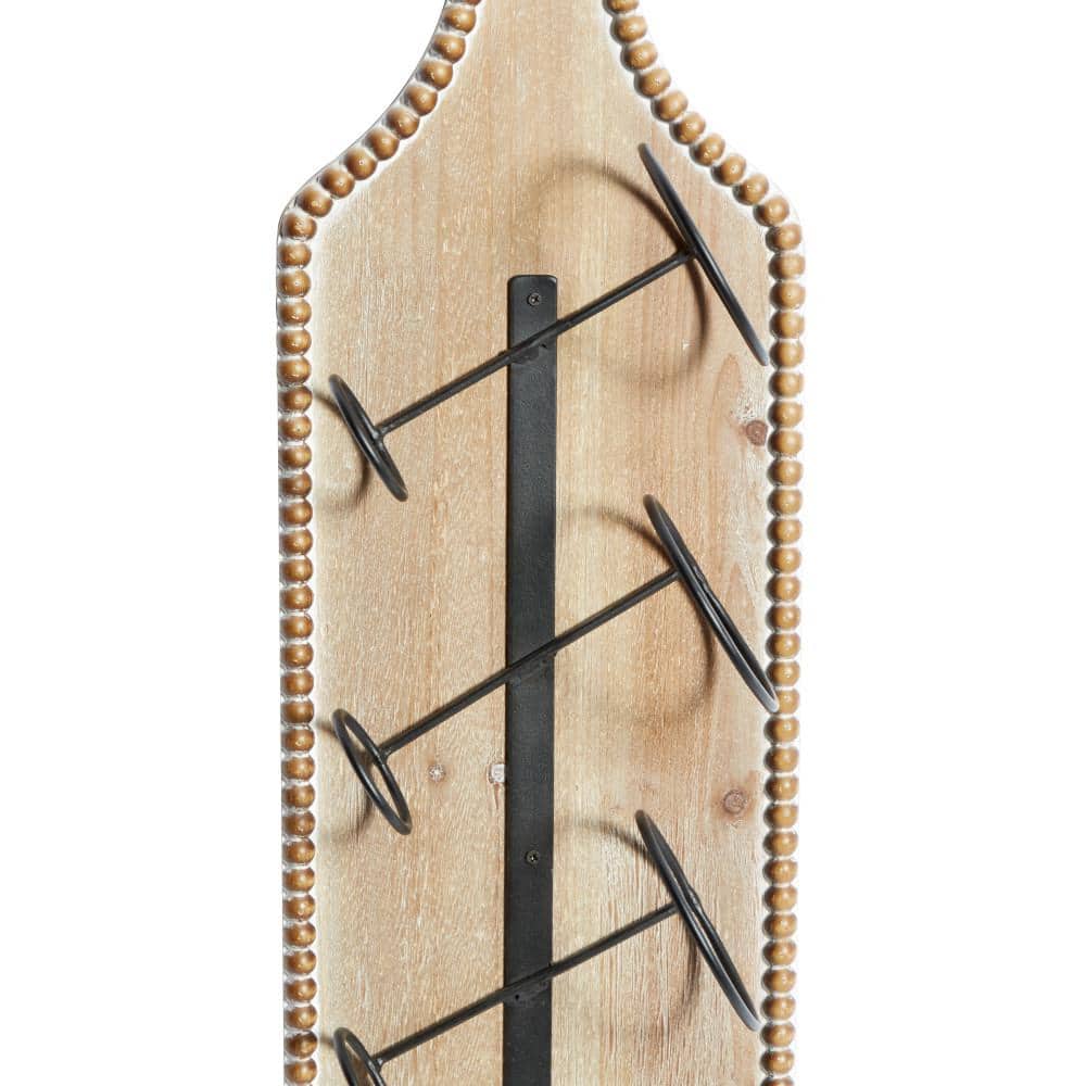 Brown Wood Bottle Shaped Wall Wine Rack with Beaded Frame