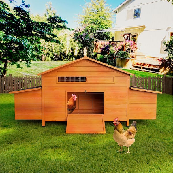 69.9 in. W Wooden Chicken Coop with Nesting Box, Pull-Out Tray and Waterproof Roof for Backyard