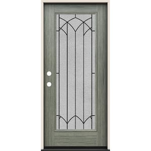 36 in. x 80 in. Right-Hand Full Lite Montclair Decorative Glass Stone Stain Fiberglass Prehung Front Door