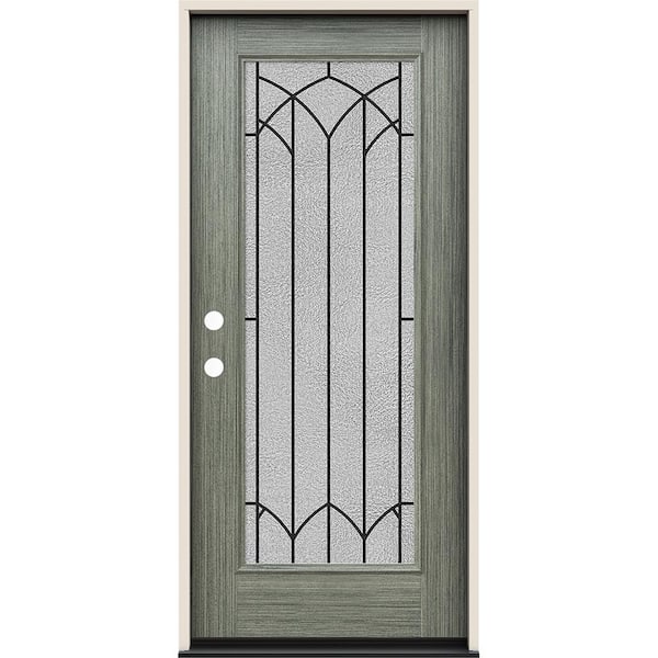 JELD-WEN 36 in. x 80 in. Right-Hand Full Lite Montclair Decorative Glass Stone Stain Fiberglass Prehung Front Door