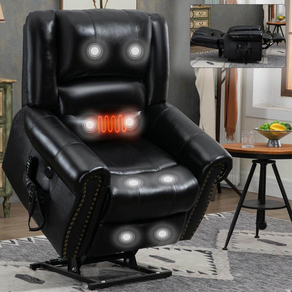 Boyel Living Black Faux Leather Power Lift Recliner Chair Dual Motor ...