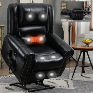 Black Faux Leather Power Lift Recliner Chair Dual Motor Electric Reclining Chair with Heat Massage, USB Ports