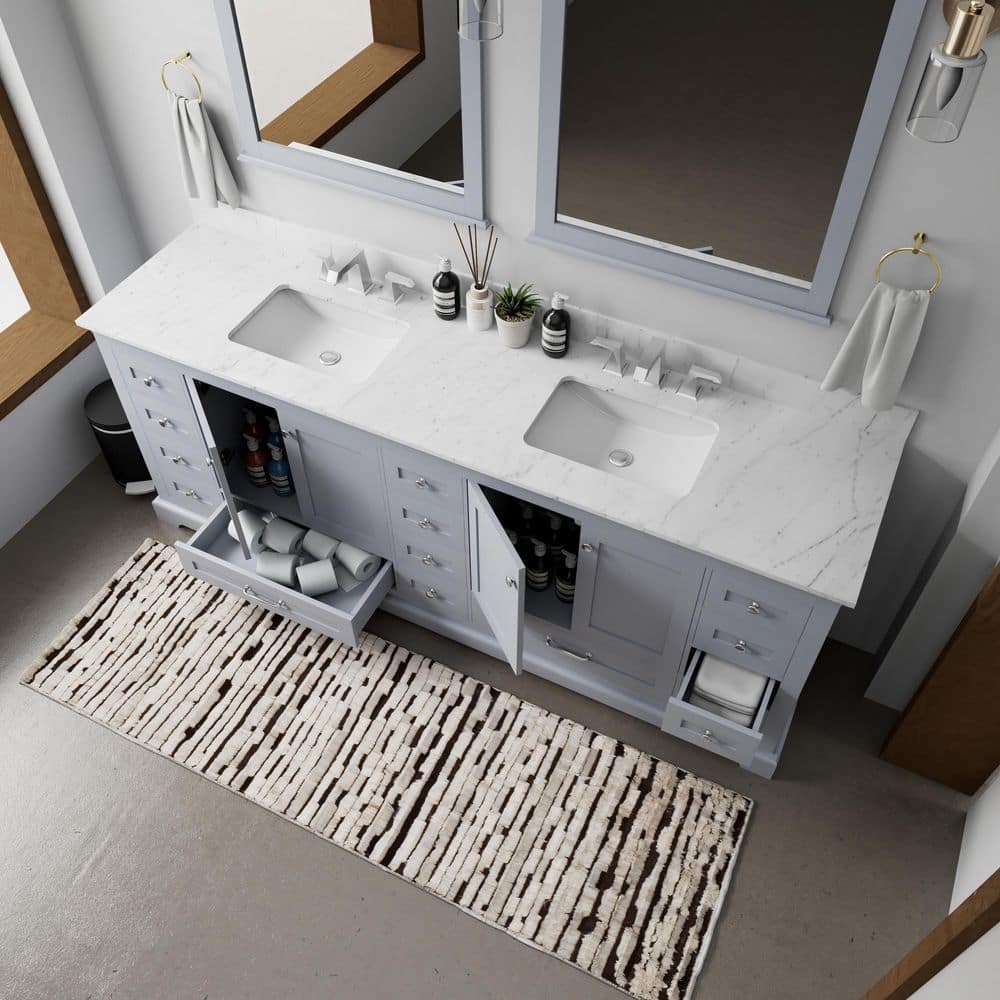 Dukes 84" Dark Grey Double Vanity with White Carrara Marble Top