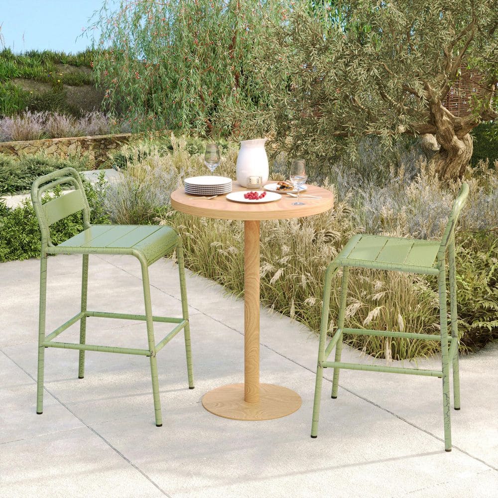Carmella Stackable Metal Outdoor Bar Stool (Set of 2)-Green JX