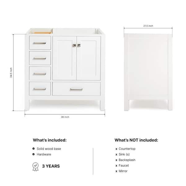 Cambridge 36 in. W x 21.5 in. D x 34.5 in. H Freestanding Bath Vanity Cabinet Only in White