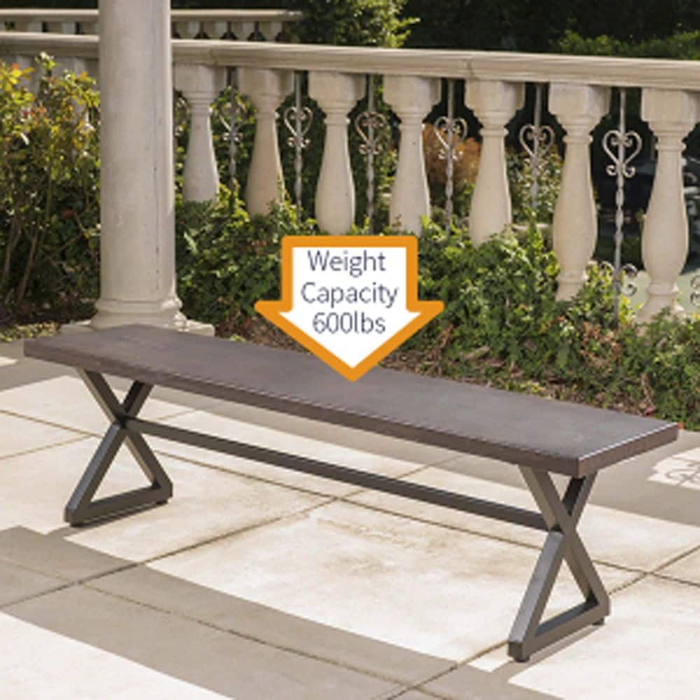 Rosarito Modern Industrial Aluminum and Steel Outdoor Dining Bench - Gray/Black