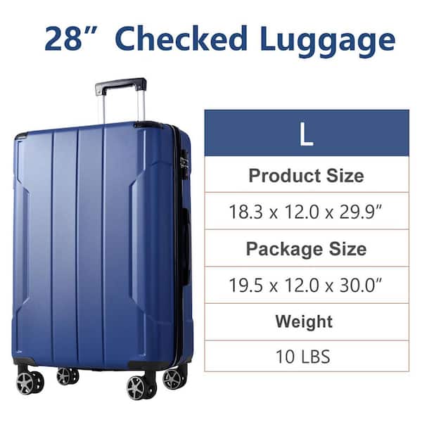 29.5 in. Blue Double Wheels Hardside Expandable Checked Luggage Suitcase