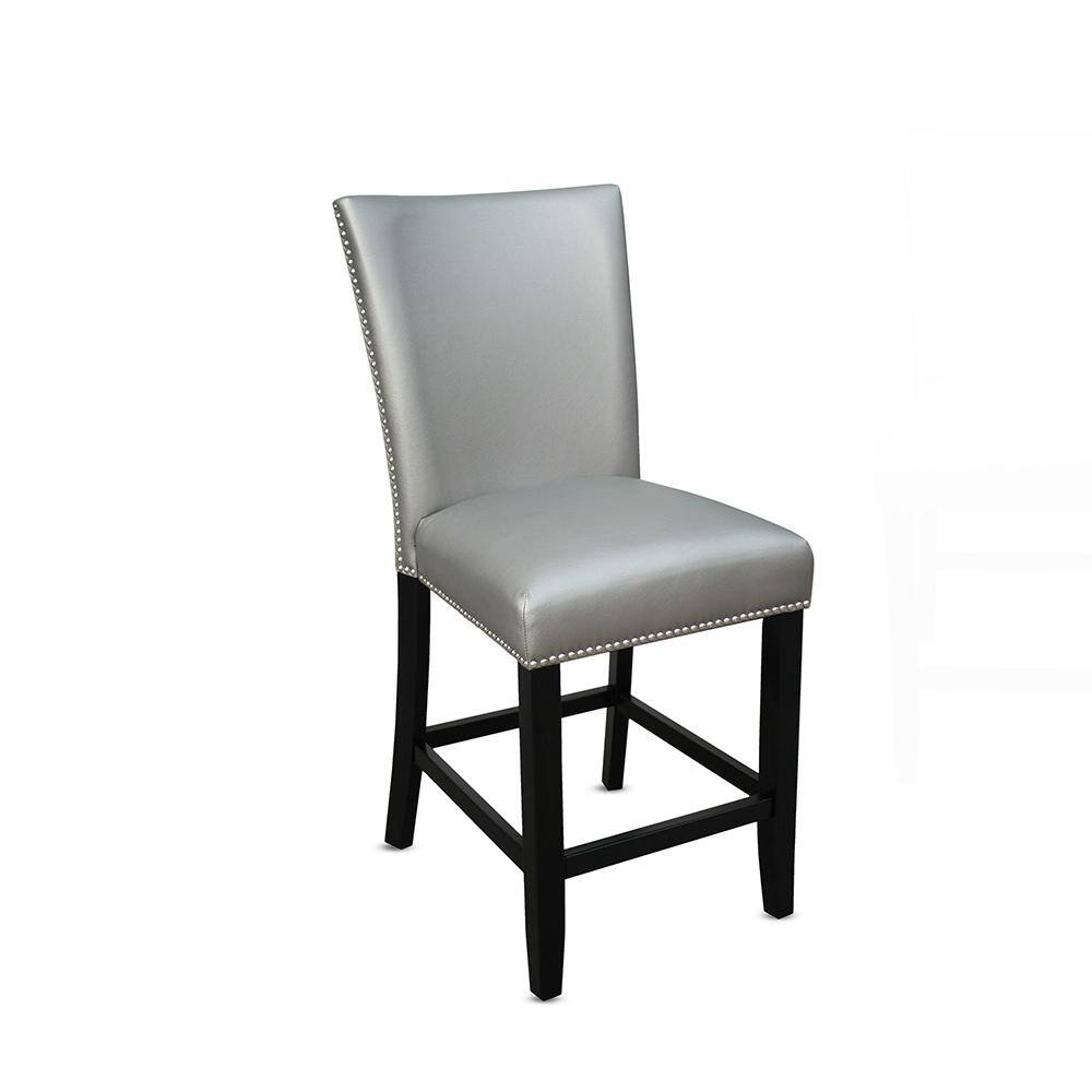 Camila Silver Faux Leather Upholstered Counter Chairs with Wood Frame - Set of 2