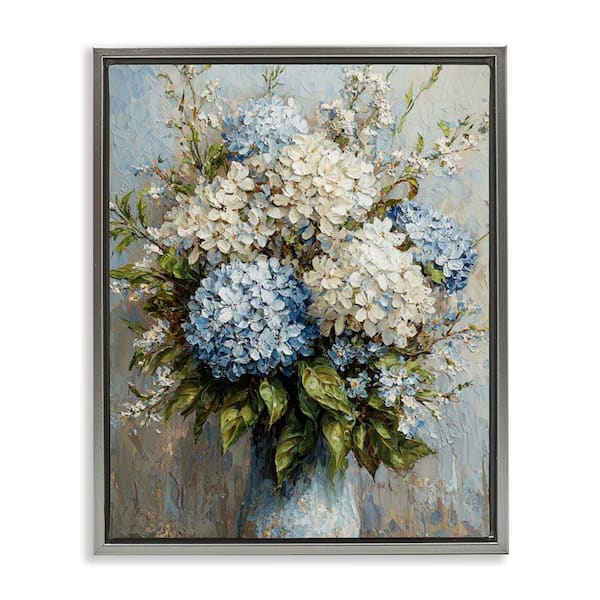 Muted Classic Hydrangeas by Franklyn Gregory Gray Floater Frame Nature Graphic Art Print 31 in. x 25 in.