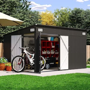 Black 12 ft. W x 8 ft. D Outdoor Lean to Storage Metal Shed with 3 Lockable Doors, Air Vents for Patio (96 sq. ft. )